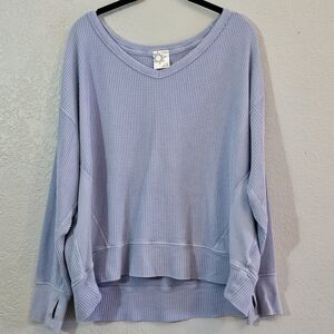 Aerie Light Blue Long Sleeve Waffle Knit Top Womens Medium Oversized